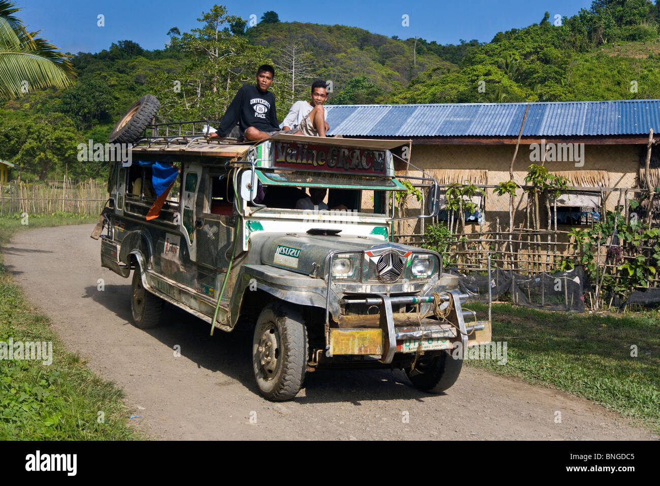A JEEPNEY is used for transportation in a small fishing village north of EL NIDO - PALAWAN ISLAND, PHILIPPINES Stock Photo