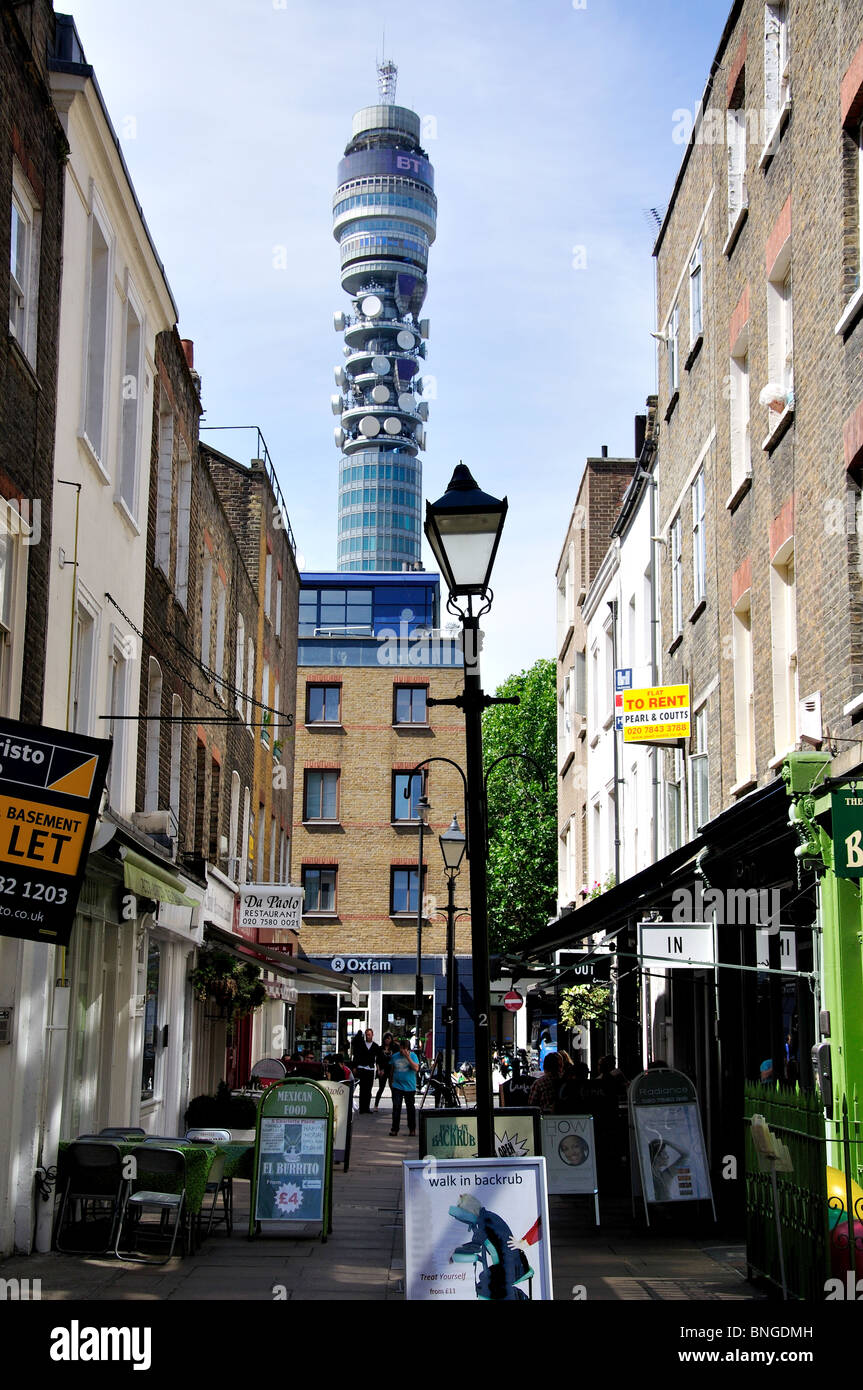 Charlotte Place showing BT Tower, Fitzrovia, City of Westminster, Greater London, England, United Kingdom Stock Photo