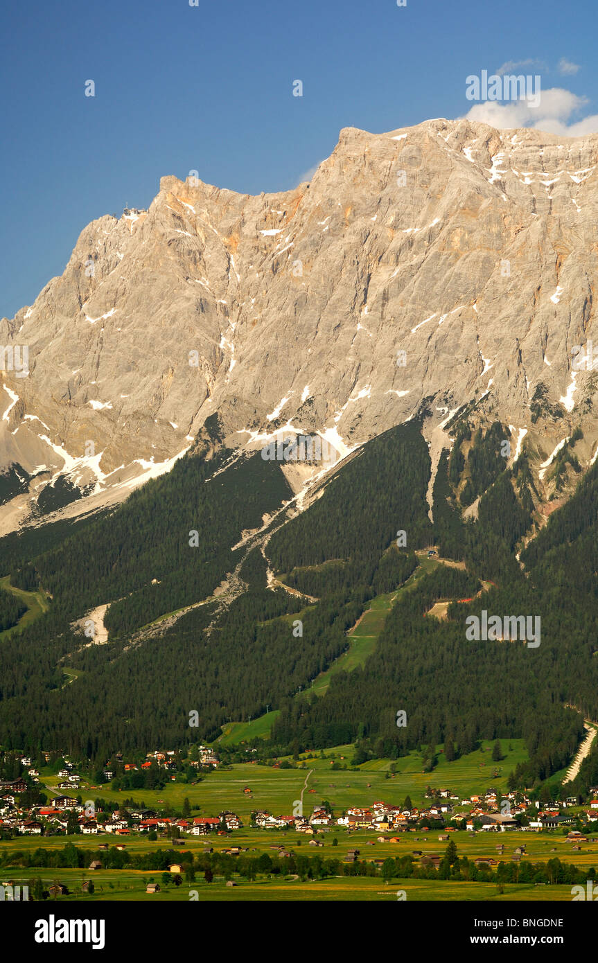 Ehrwald at the foot of Mt. Zugspitze, Wetterstein mountain range, Tyrol, Austria Stock Photo