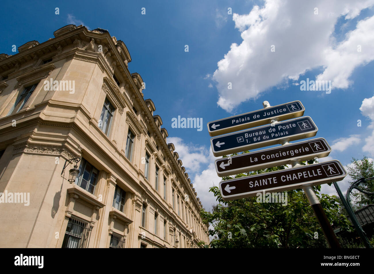 Street name signs in a city, Rue De La Cite, Paris, Ile-de-France, France Stock Photo