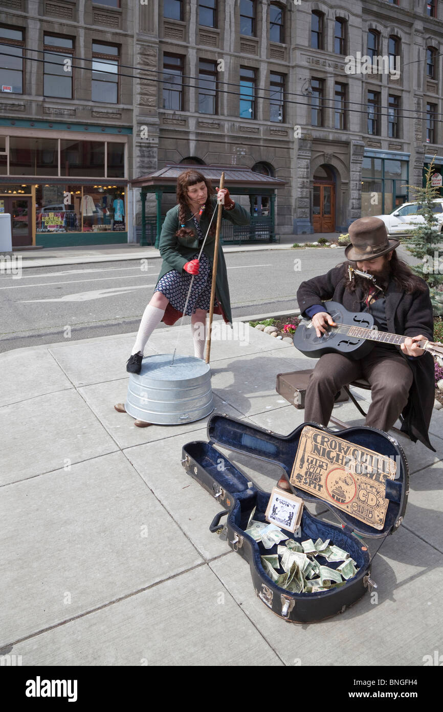 Street musicians playing music, Port Townsend, Washington State, USA Stock Photo