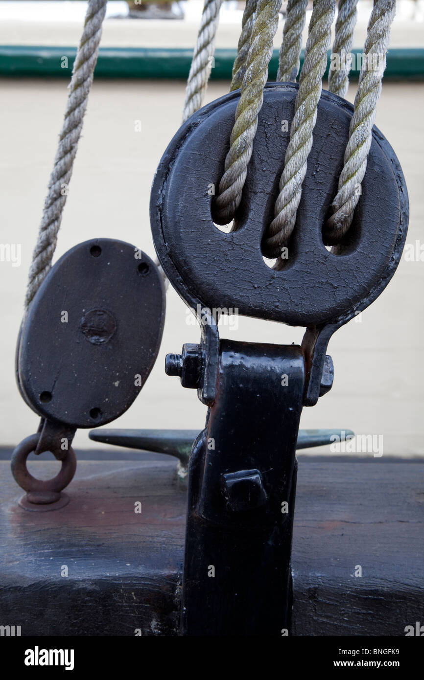 Ropes And Pulleys On Boat High Resolution Stock Photography and Images