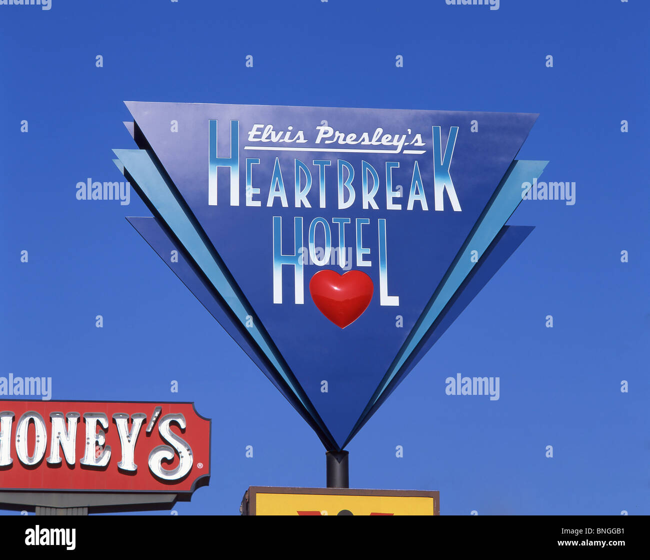 Heartbreak Hotel sign, Graceland Mansion, Elvis Presley Boulevard, Whitehaven, Memphis, Tennessee, United States of America Stock Photo