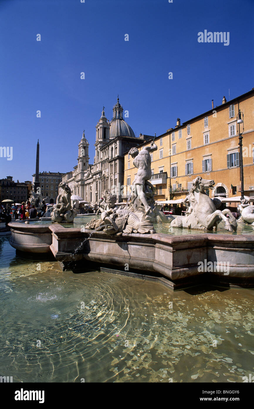 italy, rome, piazza navona, neptune fountain Stock Photo