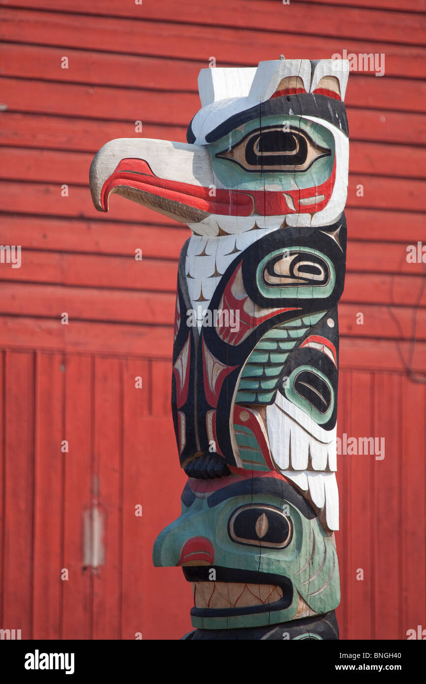 Closeup of a totem pole, Hoonah, Chichagof Island, Alaska, USA Stock