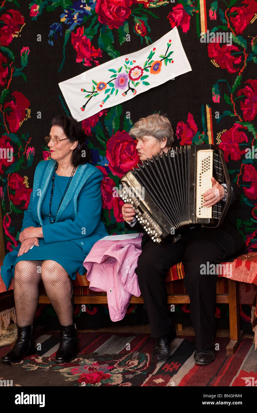 Playing the accordian at a school performance, Chisinau, Moldova Stock Photo