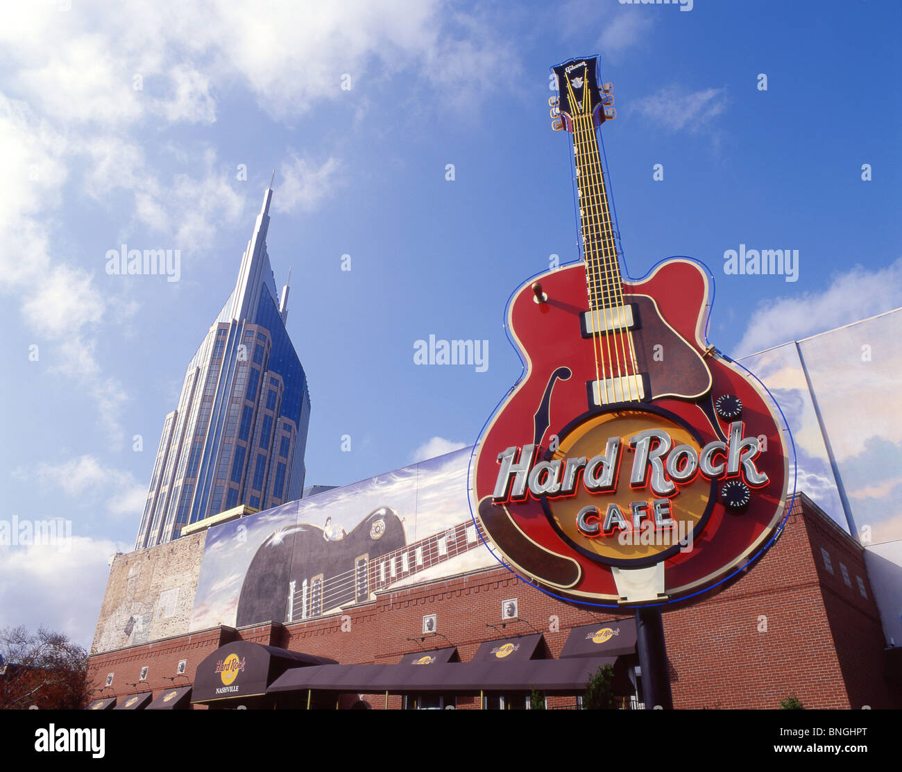 Hard Rock Cafe guitar sign, Nashville, Tennessee, United States of America Stock Photo