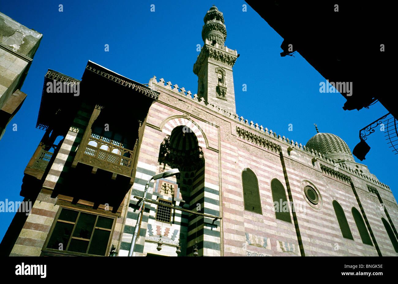 Ashraf Barsbay Madrasah at Sharia al-Muizz in Islamic Cairo. Stock Photo