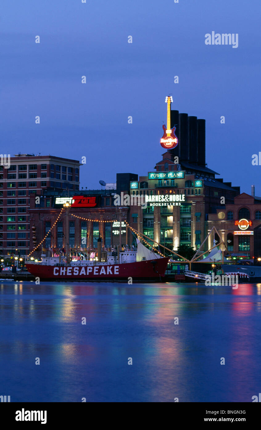 USA, Maryland, Baltimore, Chesapeake Lightship at inner harbour Stock ...