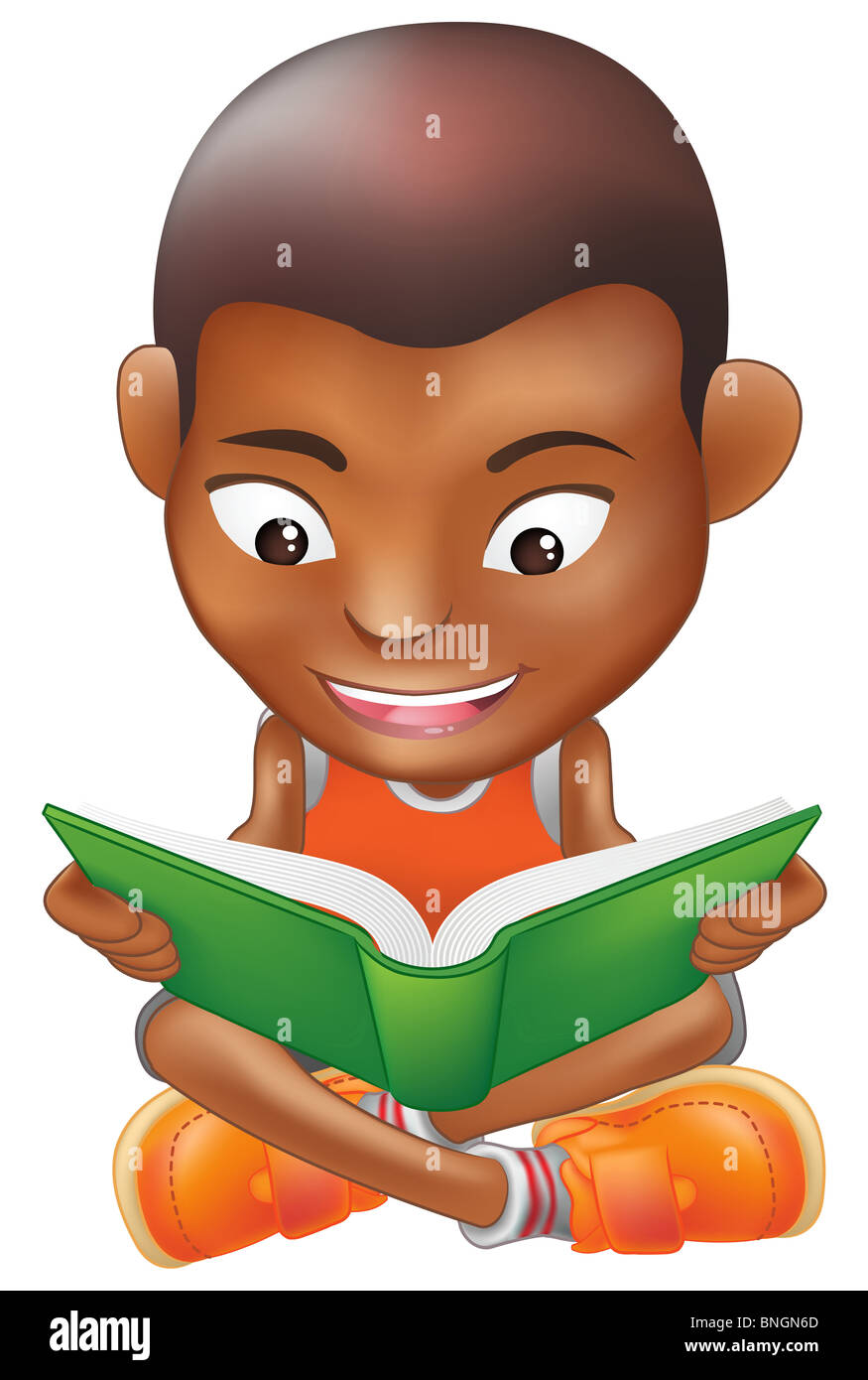 Illustration of a black boy reading a book Stock Photo - Alamy
