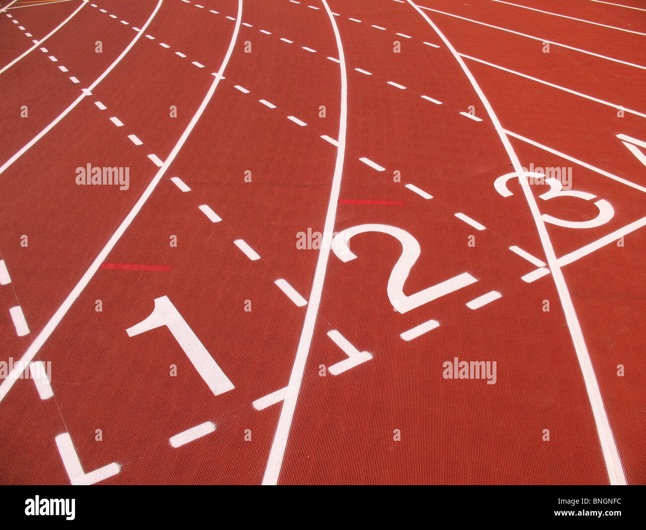 Starting positions on an athletic running track Stock Photo Alamy