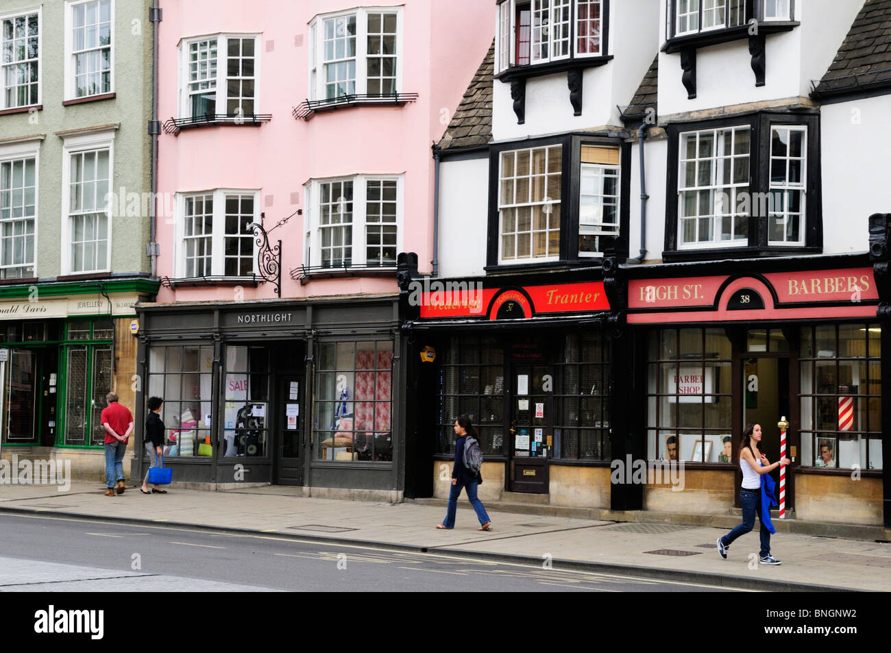 Shops along Oxford High Street, Oxford, England, UK Stock Photo