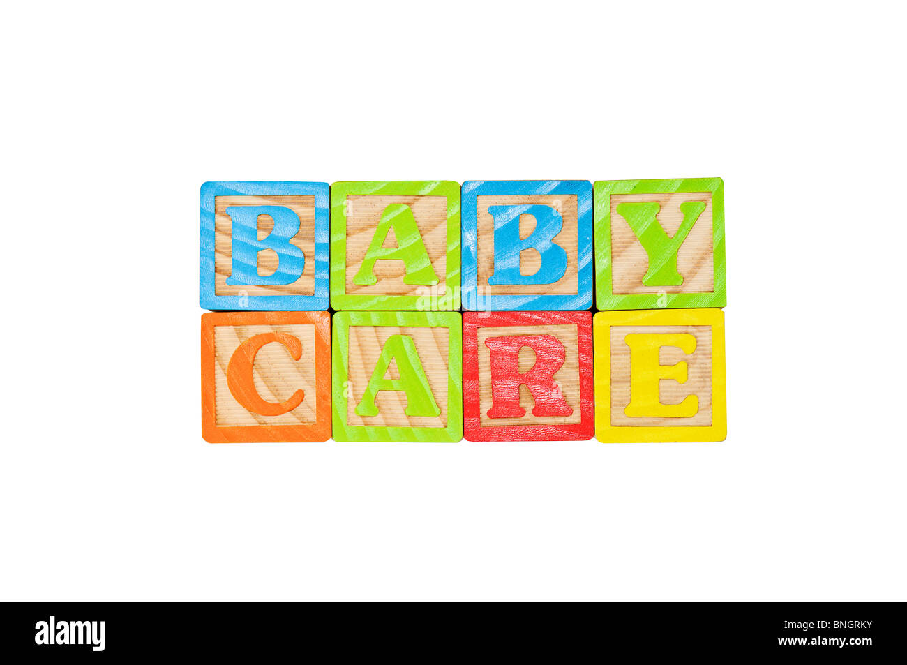 Childrens Alphabet Blocks spelling the words baby care Stock Photo - Alamy