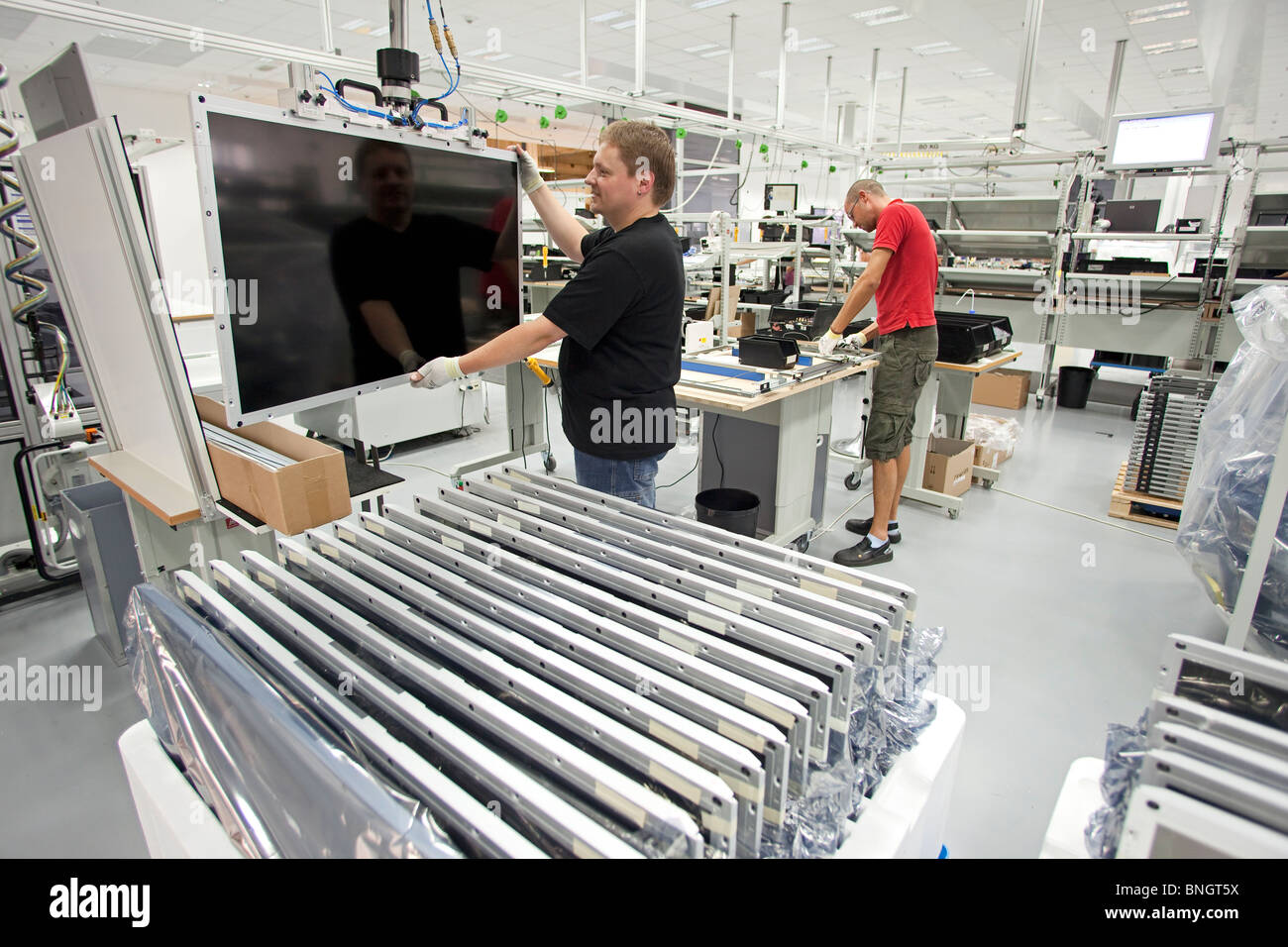 Production of high-value flat screen LCD television sets by Loewe AG, Kronach, Germany Stock Photo