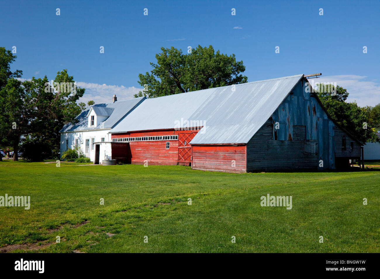 A traditional Mennonite house and barn in Reinland, Manitoba, Canada ...