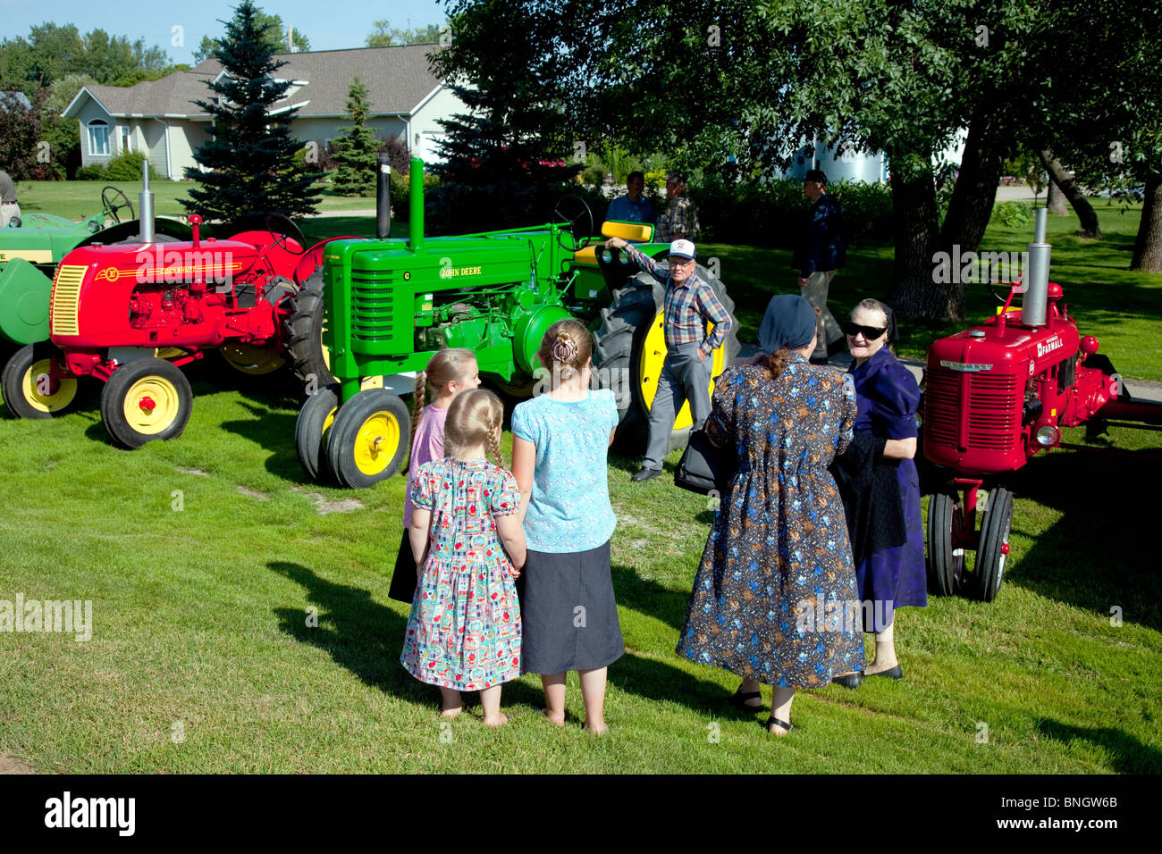 Preparing old tractors for the Tractor Trek in Reinland, Manitoba, Canada. Stock Photo