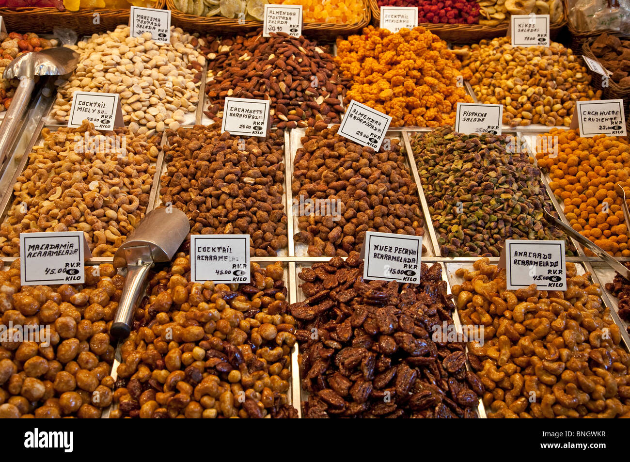 Candied dried fruits. La Boqueria Market. Barcelona. Spain Stock Photo
