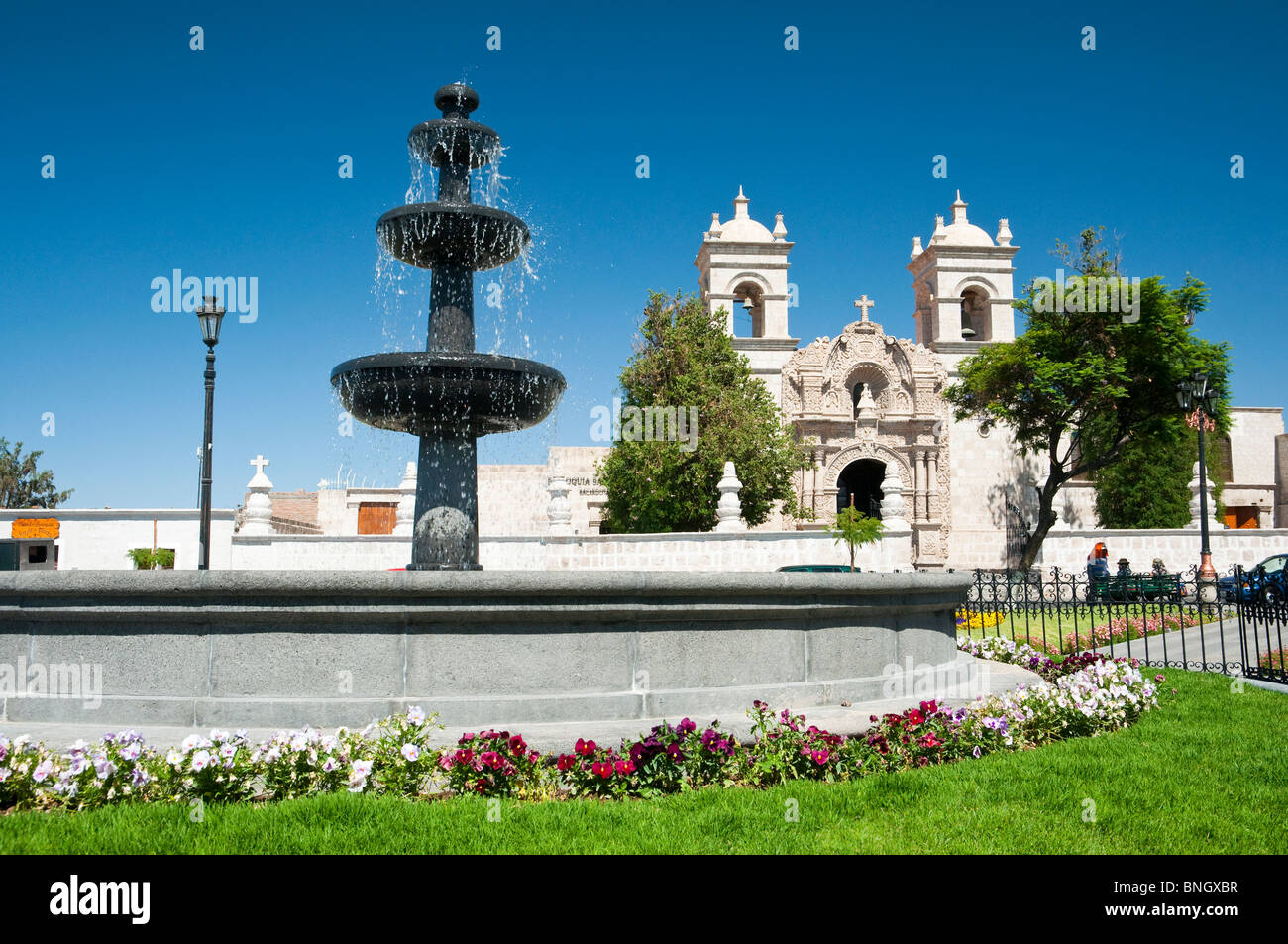 Exterior of the Cayma Church building in Arequipa, Peru. Stock Photo