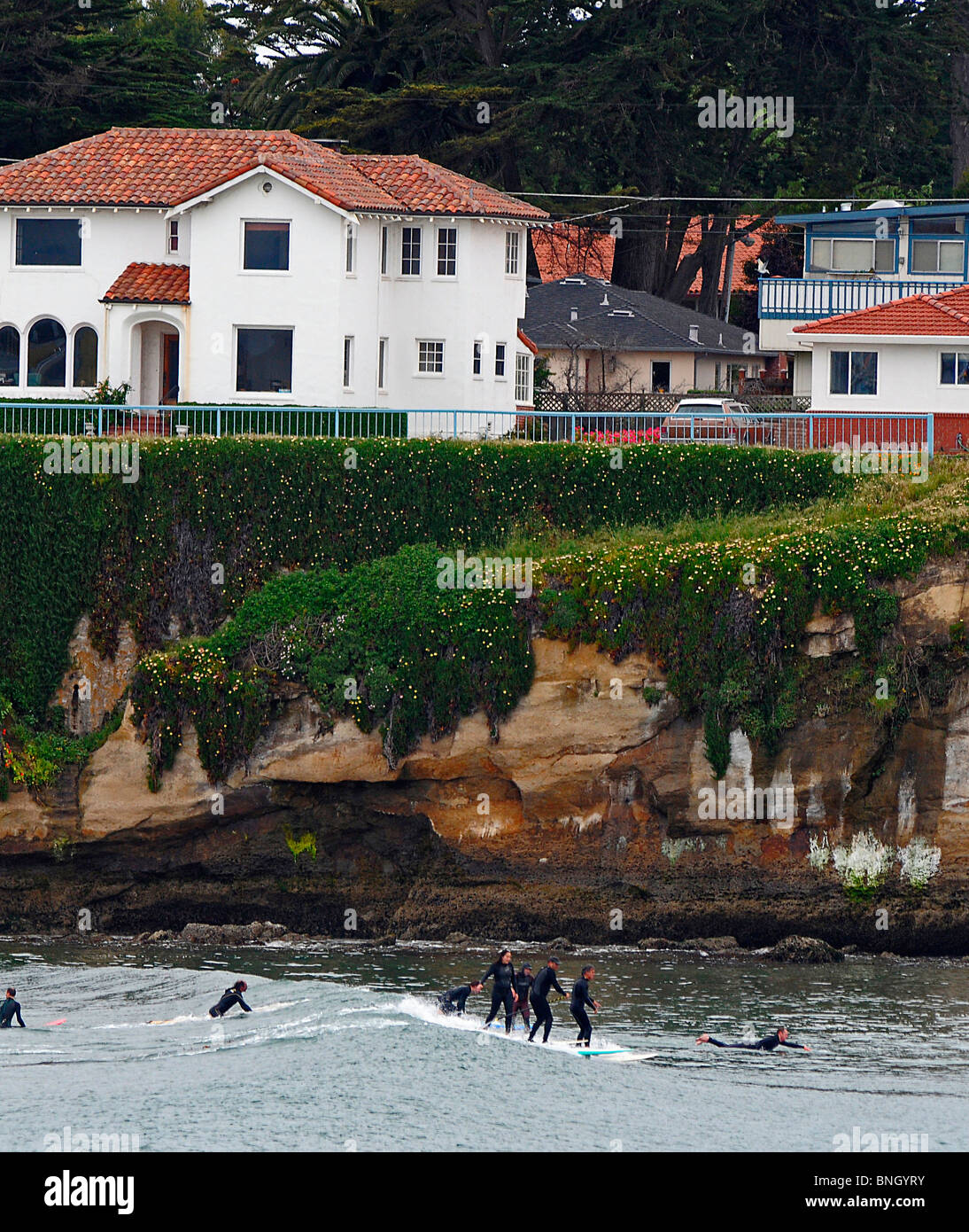 Peoples surfing in the ocean, Steamer Lane, Santa Cruz, California, USA