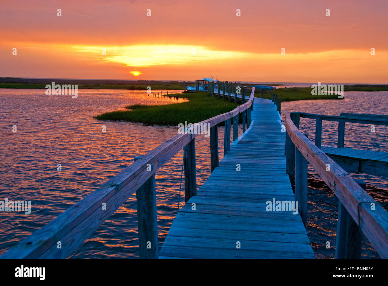 Dock at sunset, Fox Island Virginia Stock Photo