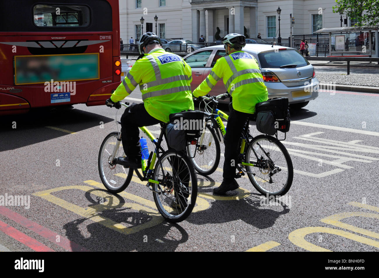 Metropolitan Police officers on bikes Stock Photo