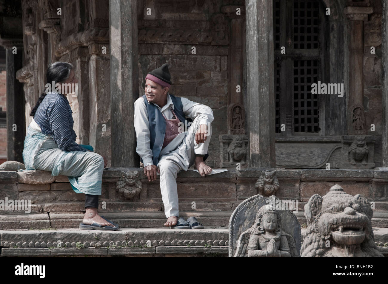 Locals chatting, Bhaktapur, Nepal Stock Photo