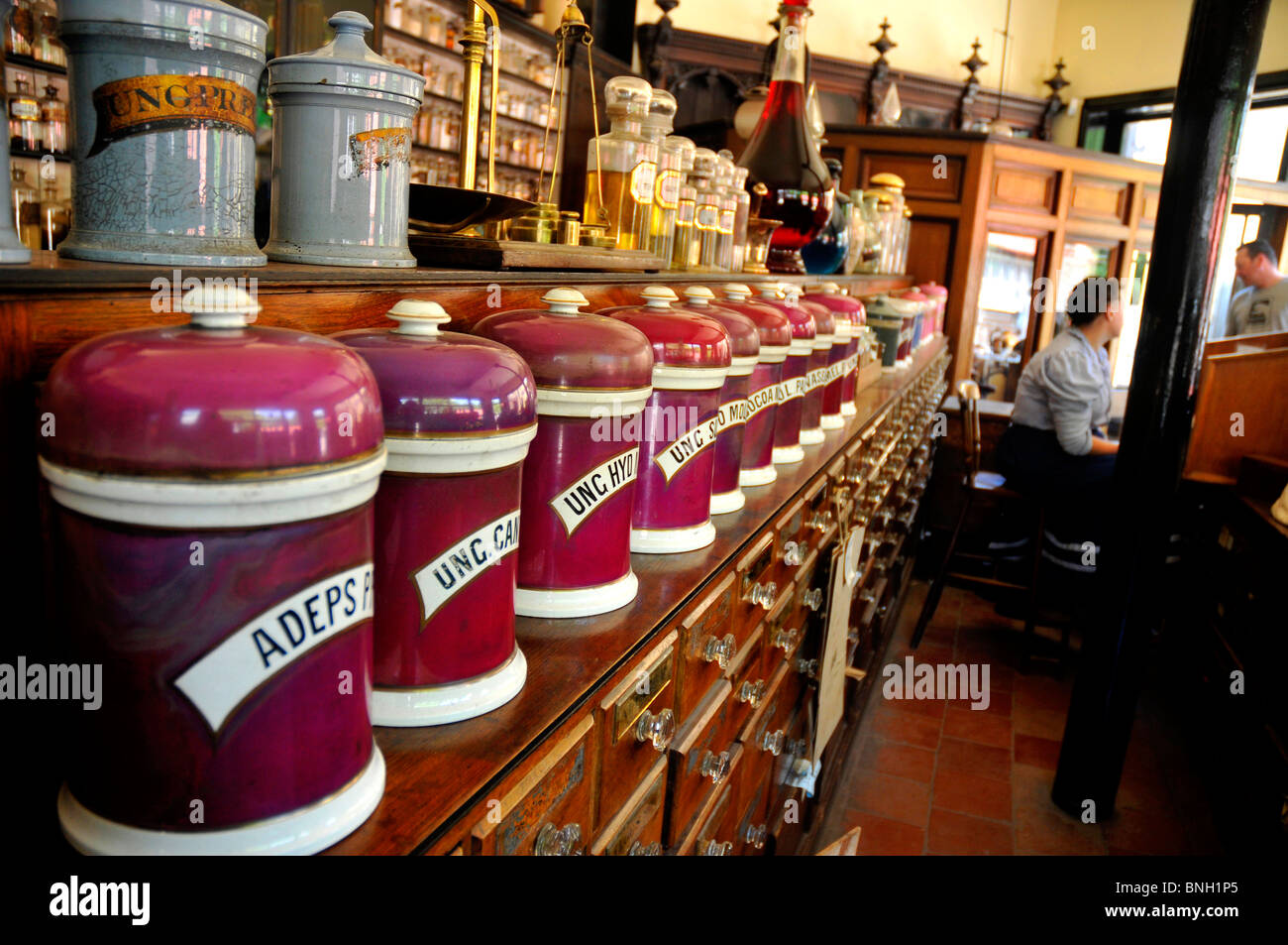 Blists Hill, Chemist shop at Blists Hill, Victorian Town or Village, Ironbridge, Shropshire. Britain UK Stock Photo