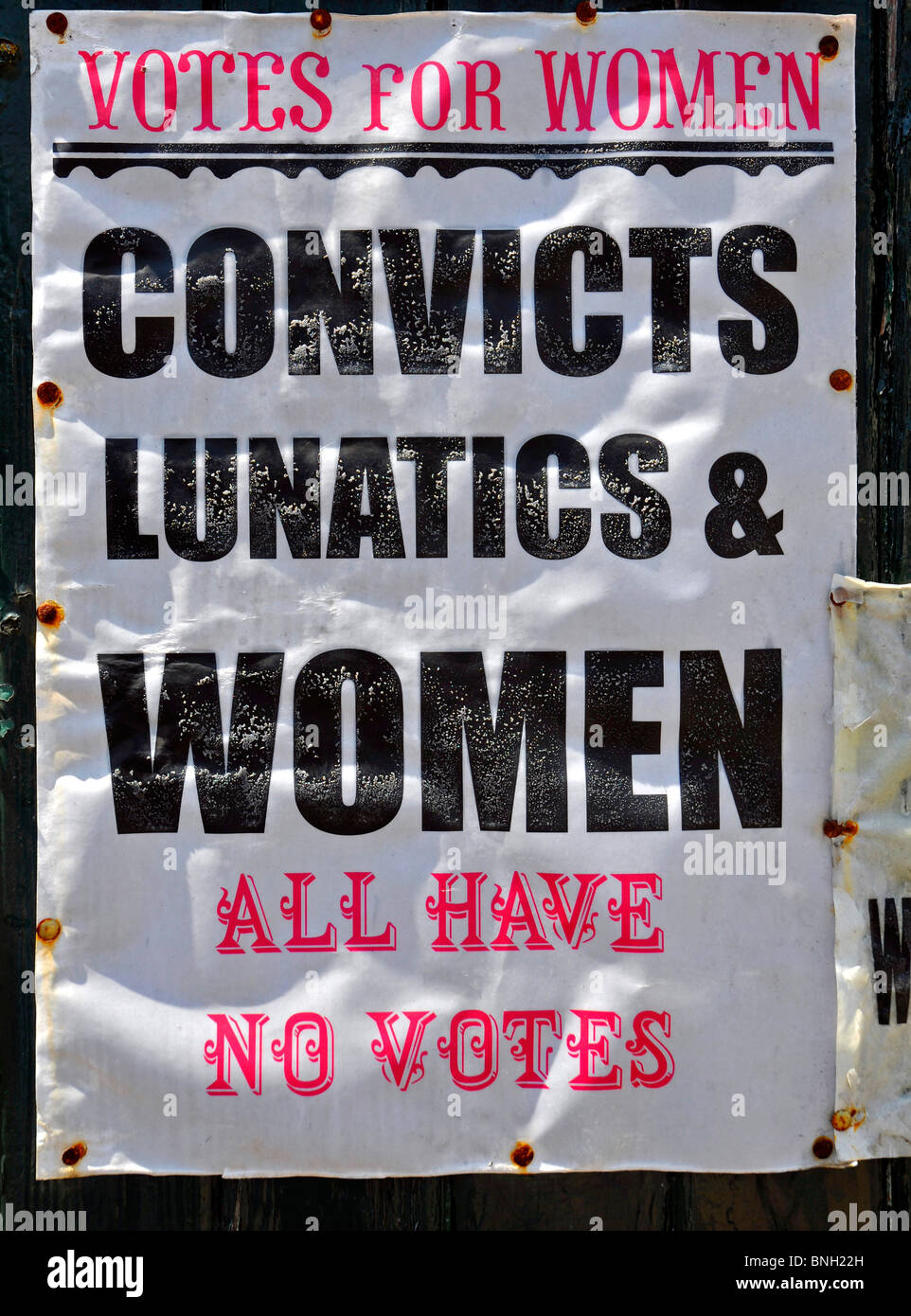 Votes for Women poster Blists Hill, Victorian Village, Ironbridge, Shropshire, Britain, UK Stock Photo