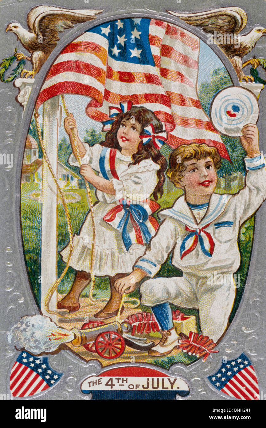 Fourth of July, color lithograph, Nostalgia Cards Stock Photo