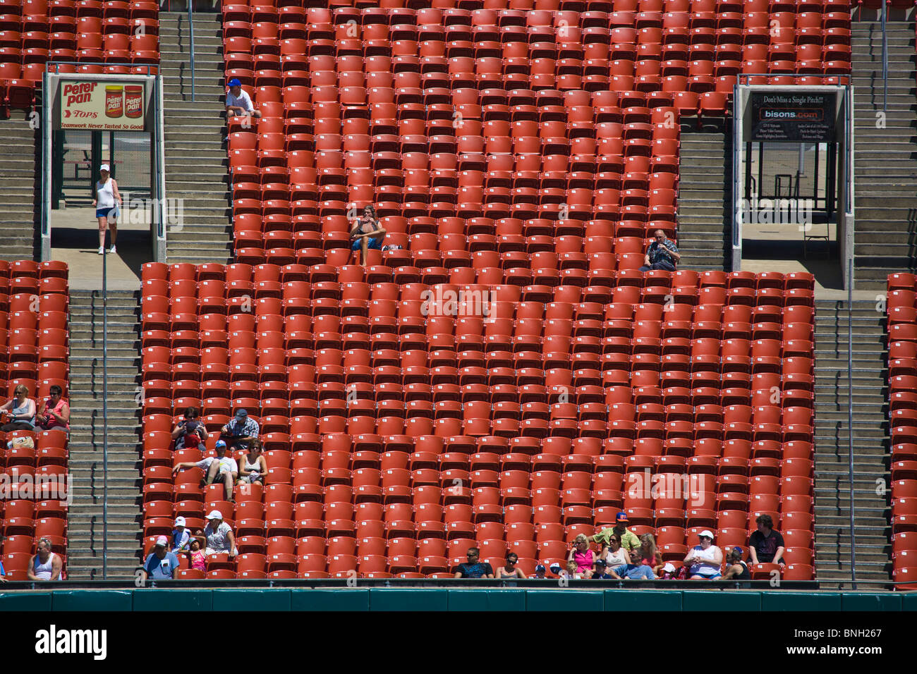Empty seats at Baseball game in Coca-Cola Field, home of the Triple-A Buffalo Bisons of the International League in Buffalo New Stock Photo