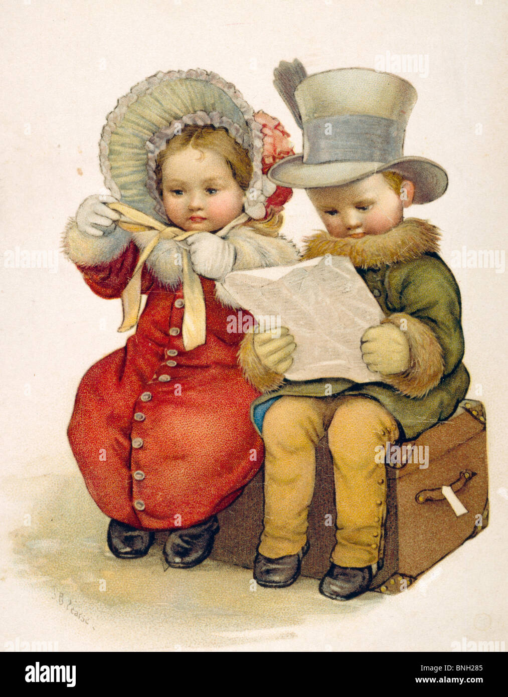 Children Reading, Nostalgia Cards Stock Photo