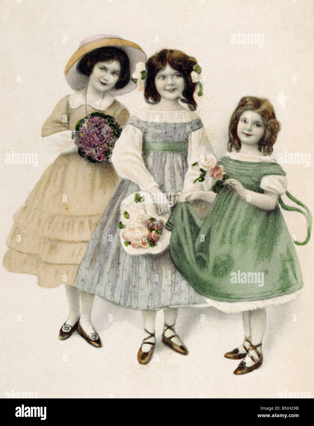 Three Little Women, Nostalgia Cards Stock Photo