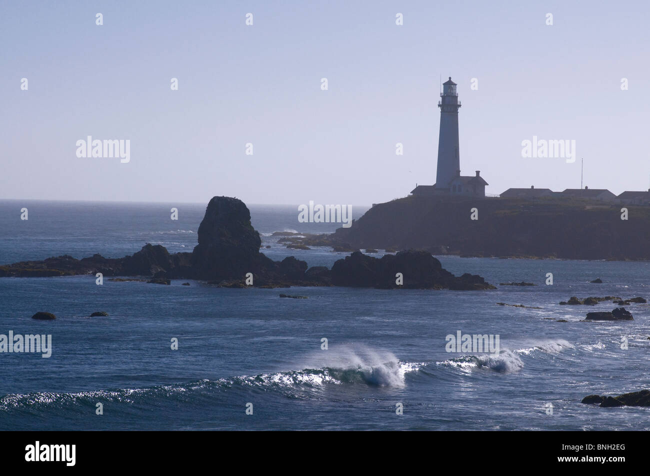 Pigeon Point Lighthouse on the central California coast, 50 miles south of San Francisco, one of the tallest  in America Stock Photo