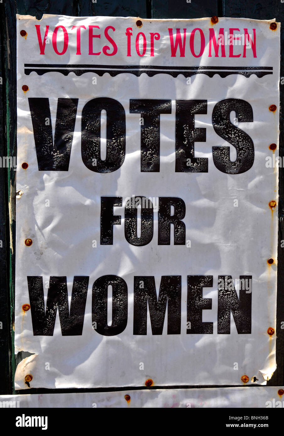 Votes for Women poster Blists Hill, Victorian Village, Ironbridge, Shropshire, Britain, UK Stock Photo