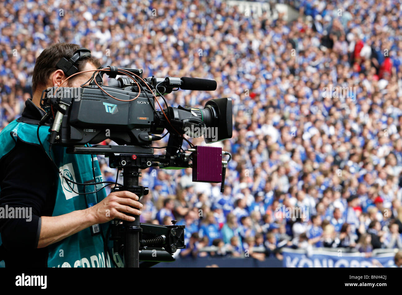 Football, soccer, supporter of German major league football club Schalke 04, in the Veltins Arena stadium. Stock Photo