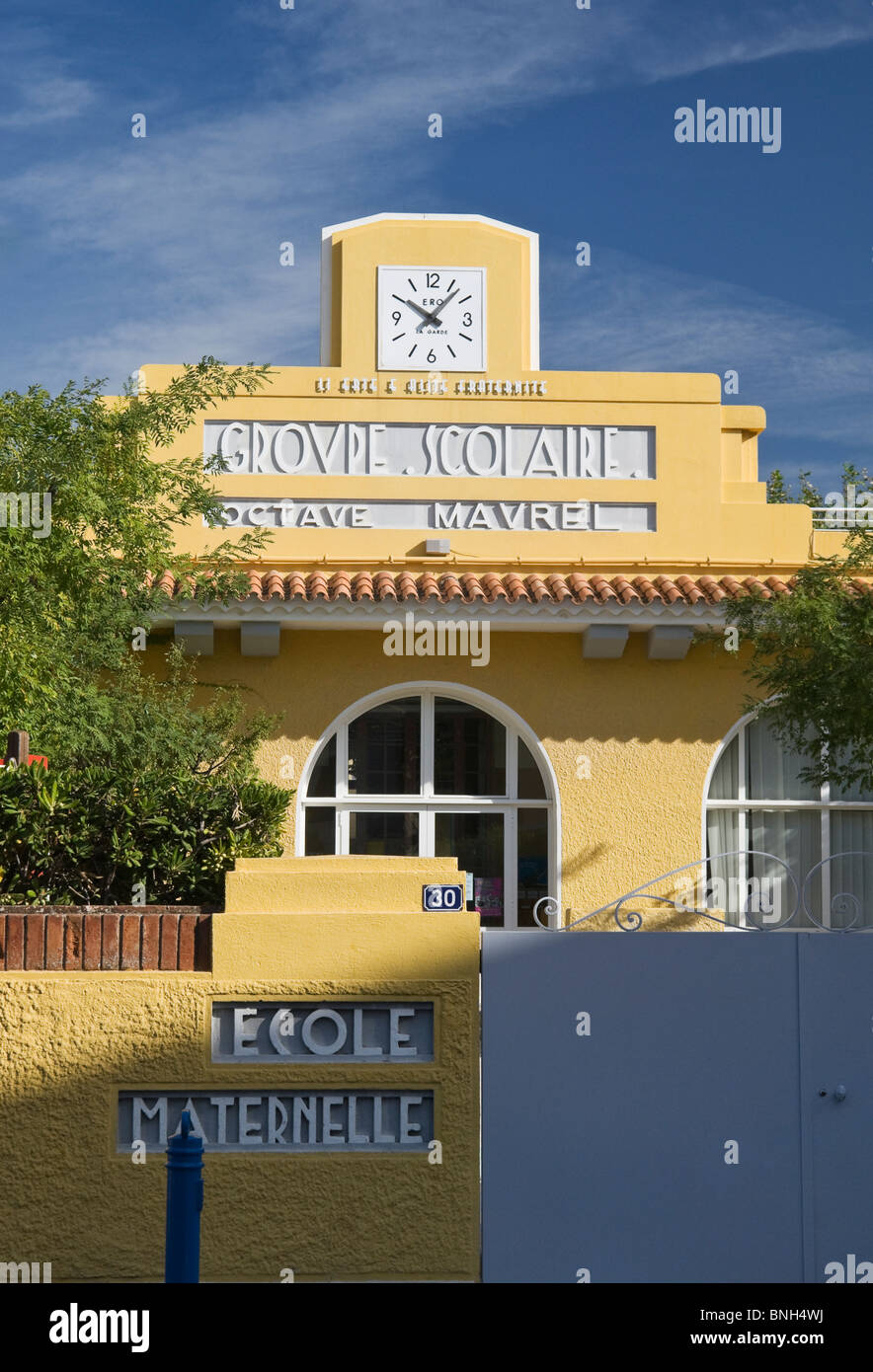 Colorful French maternal school in Bandol, Provence, France Stock Photo
