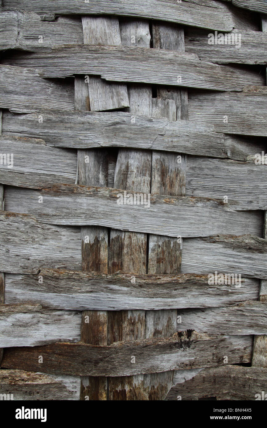 WOODEN LATHS IN WALL OF ENGLISH MEDIEVAL BARN Stock Photo