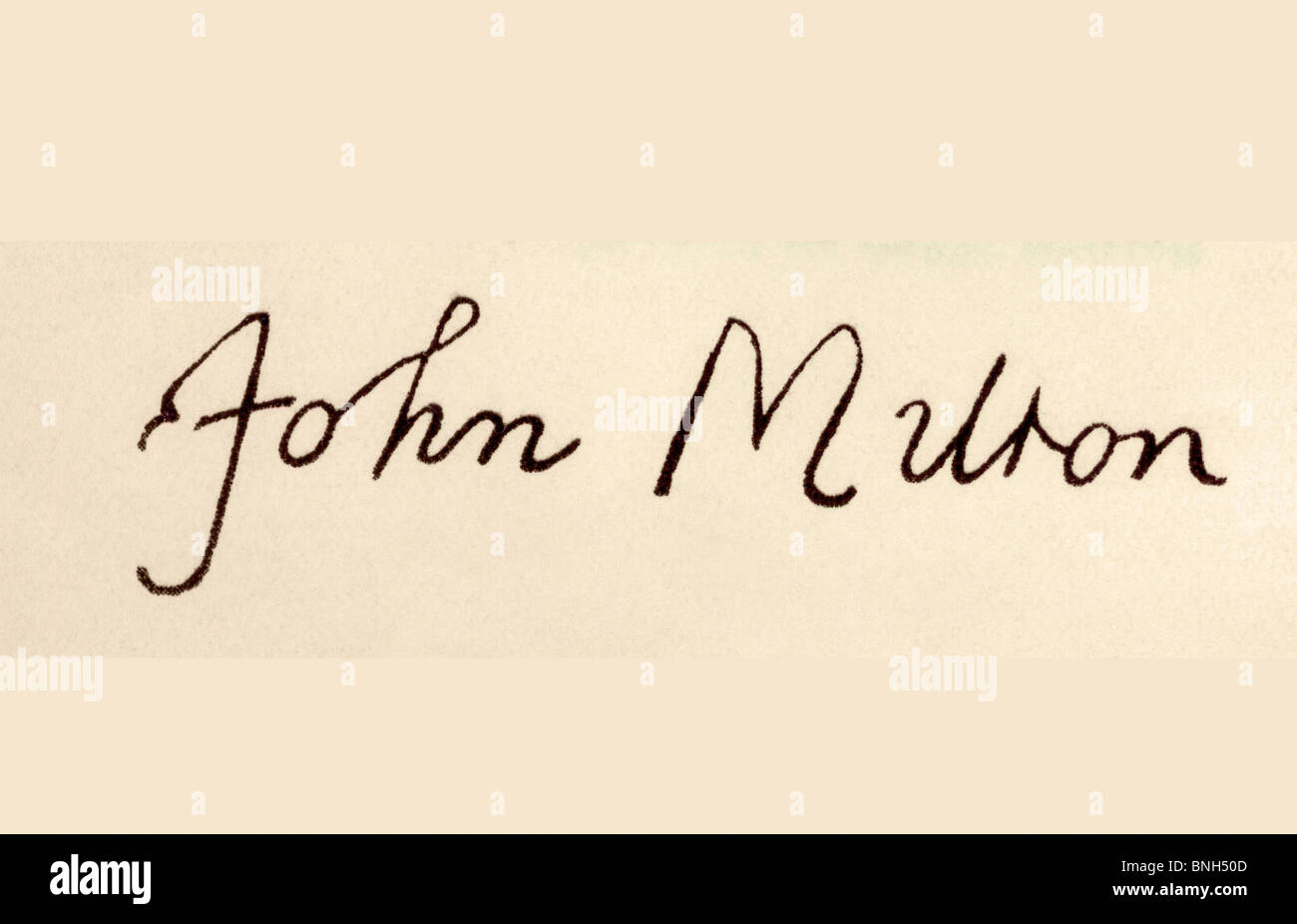 Signature of John Milton, 1608 to 1674. English poet, author, polemicist, Puritan and civil
