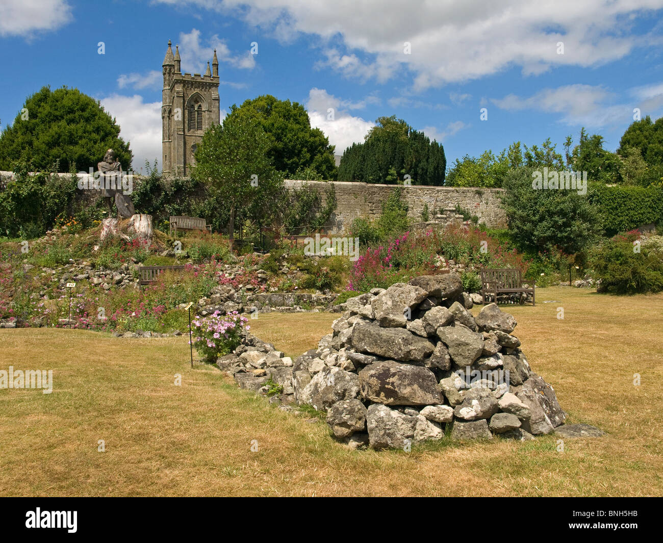 Ruins of Shaftesbury Abbey Dorset England UK with a statue of King ...