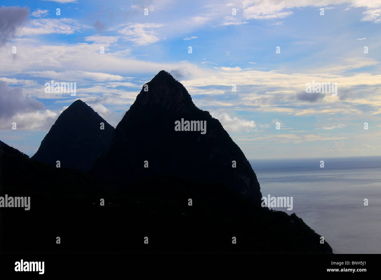 Silhouette of the Pitons Stock Photo Alamy