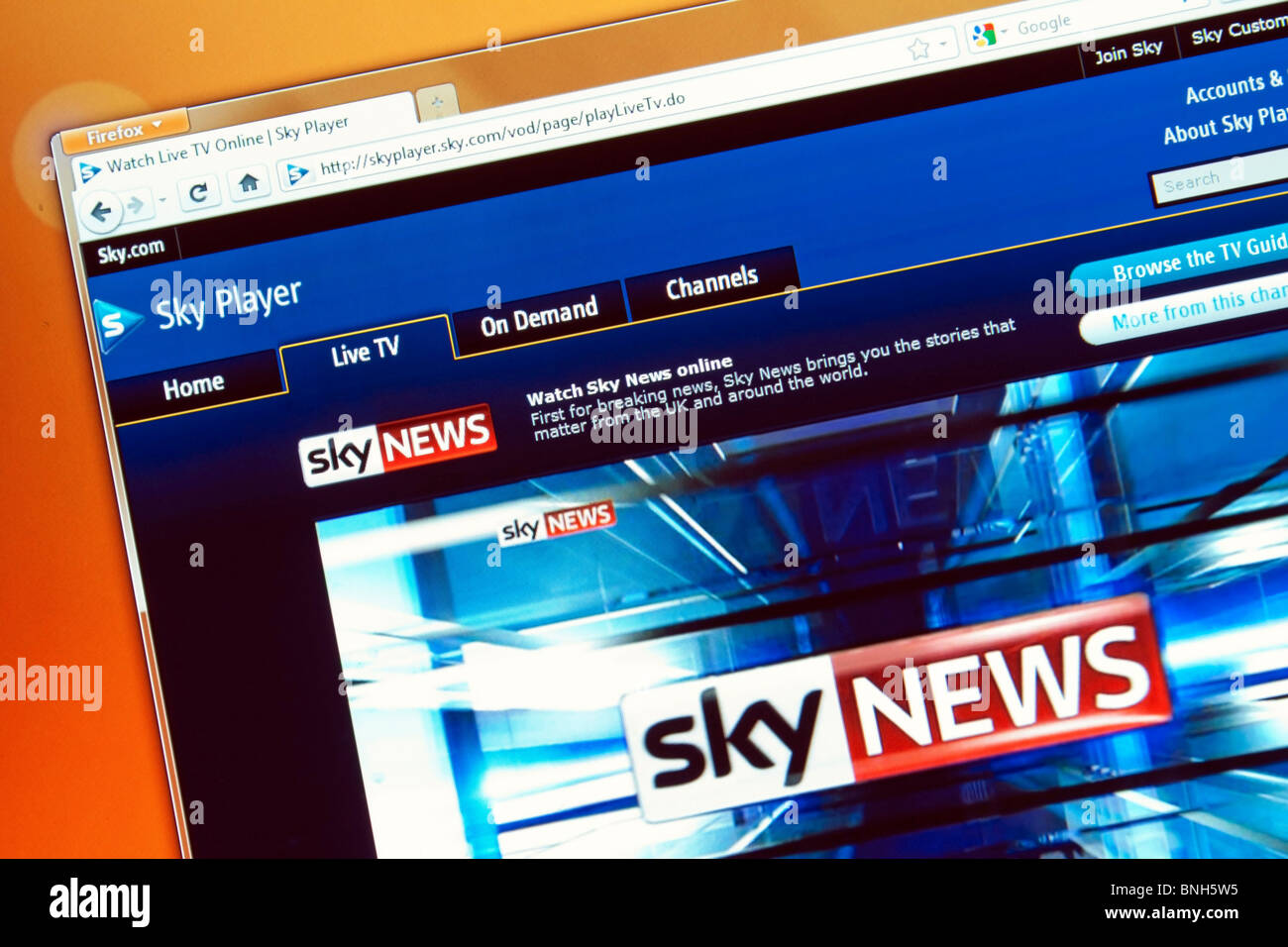 Sky Player. Live TV and video on demand (VOD) service Stock Photo
