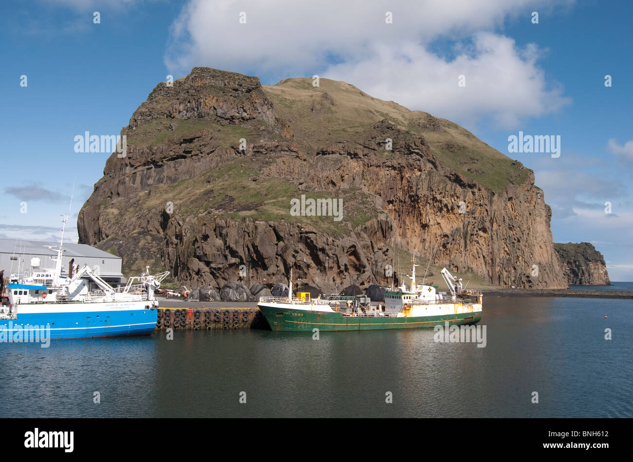 Icelandic fishing vessels at port, Heimaey, Vestmannaeyjar, Iceland Stock Photo