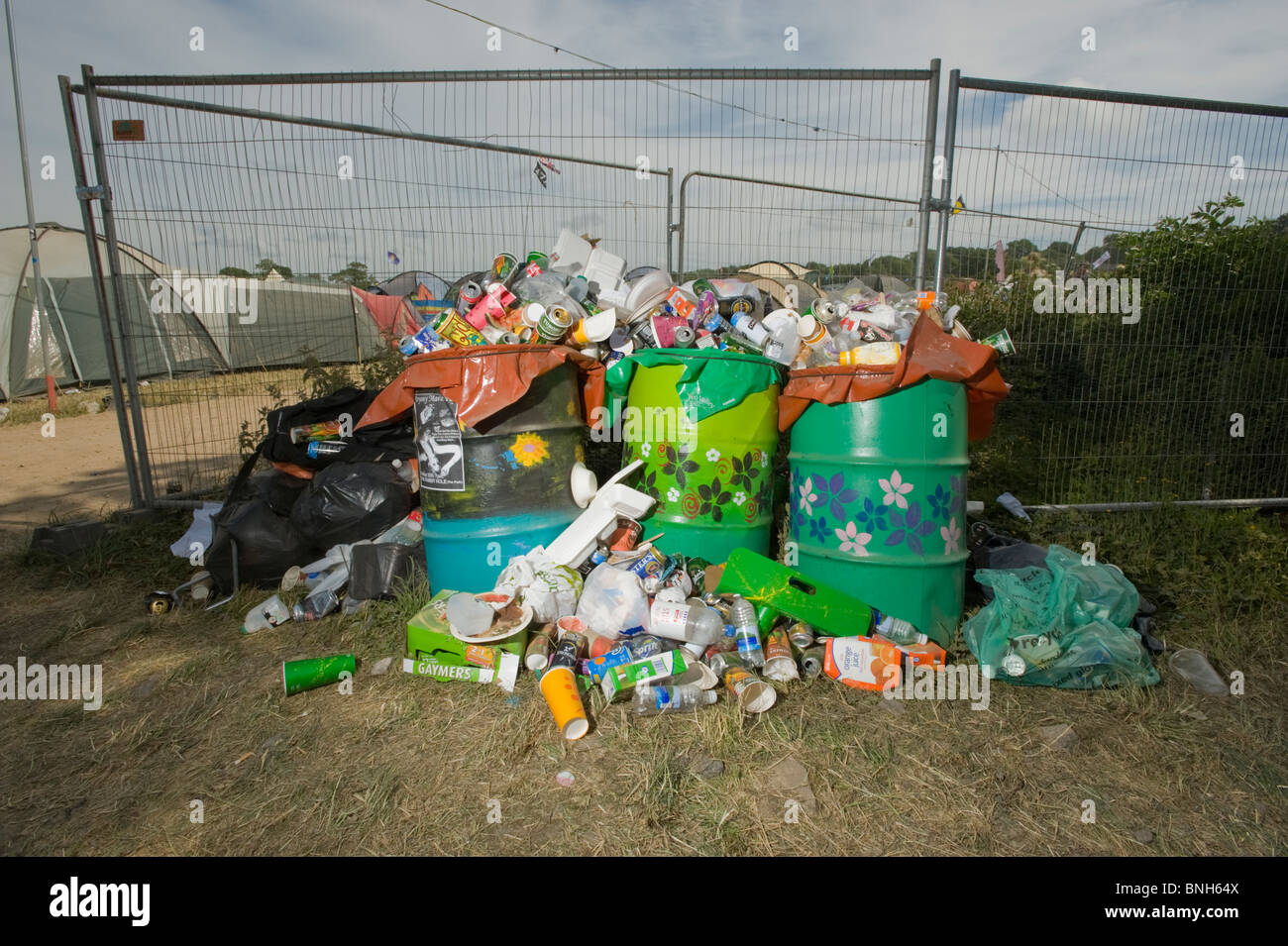 Rubbish / Garbage awaiting collection at the Glastonbury Festival, England, 2010 Stock Photo