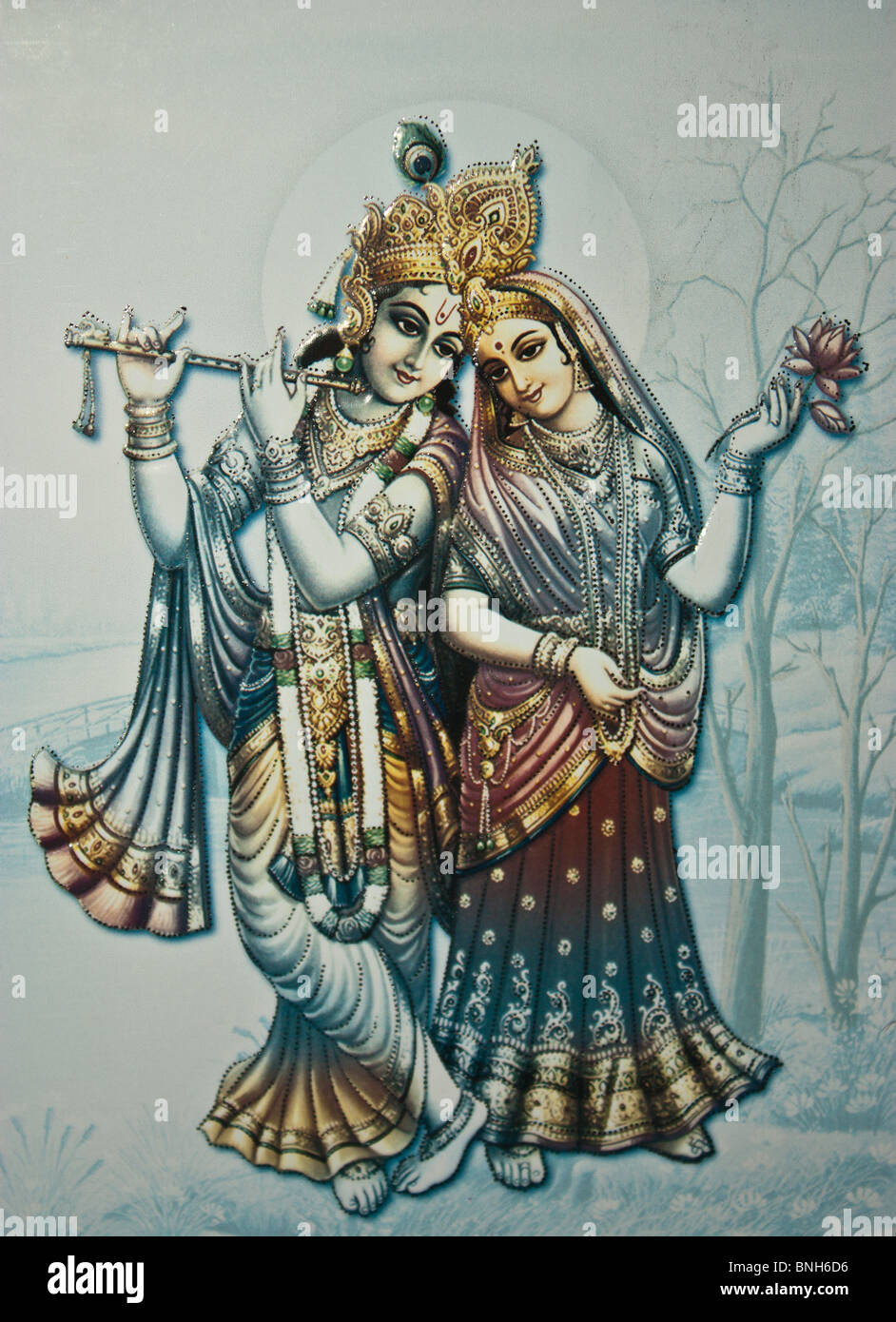 Painting of Hindu mythology gods on paper Stock Photo