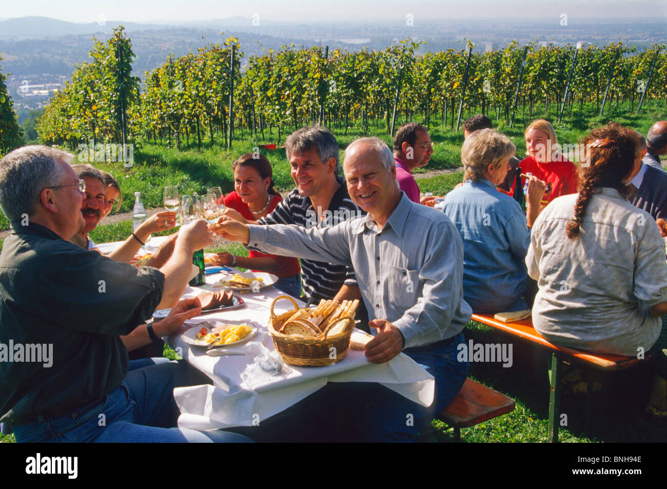 A lunchbreak in the vineyards of the Black Forest Stock Photo