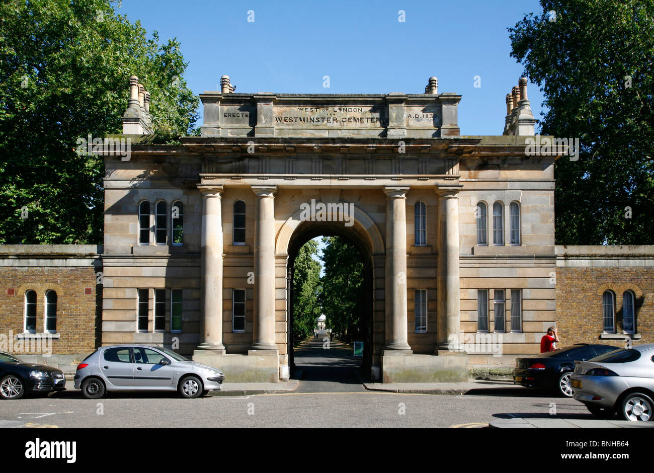 Entrance to the Brompton Cemetery on the Old Brompton Road, West Brompton, London, UK Stock Photo