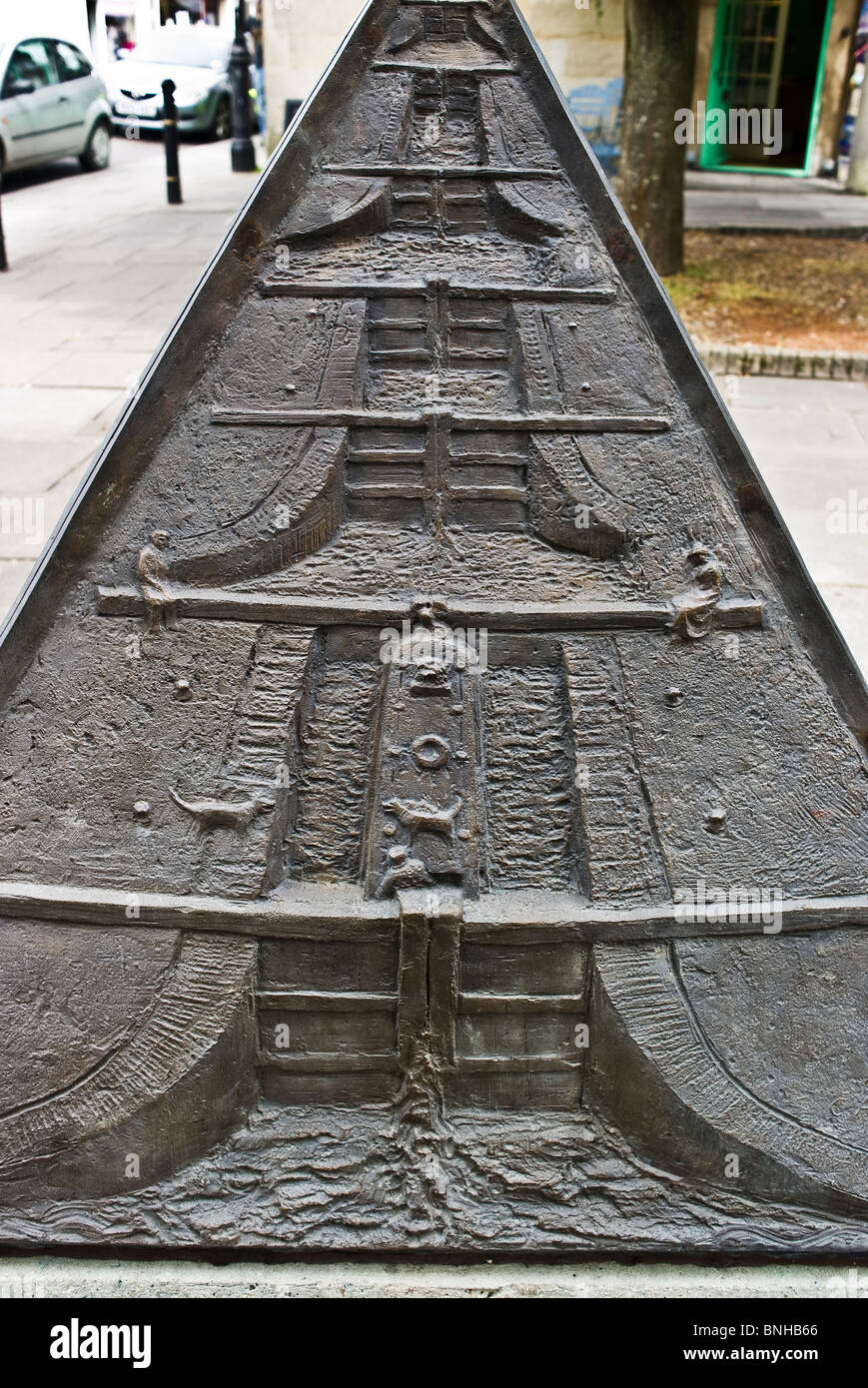 One side of the "Devizes Pyramid" sculpture showing the famous Caen
