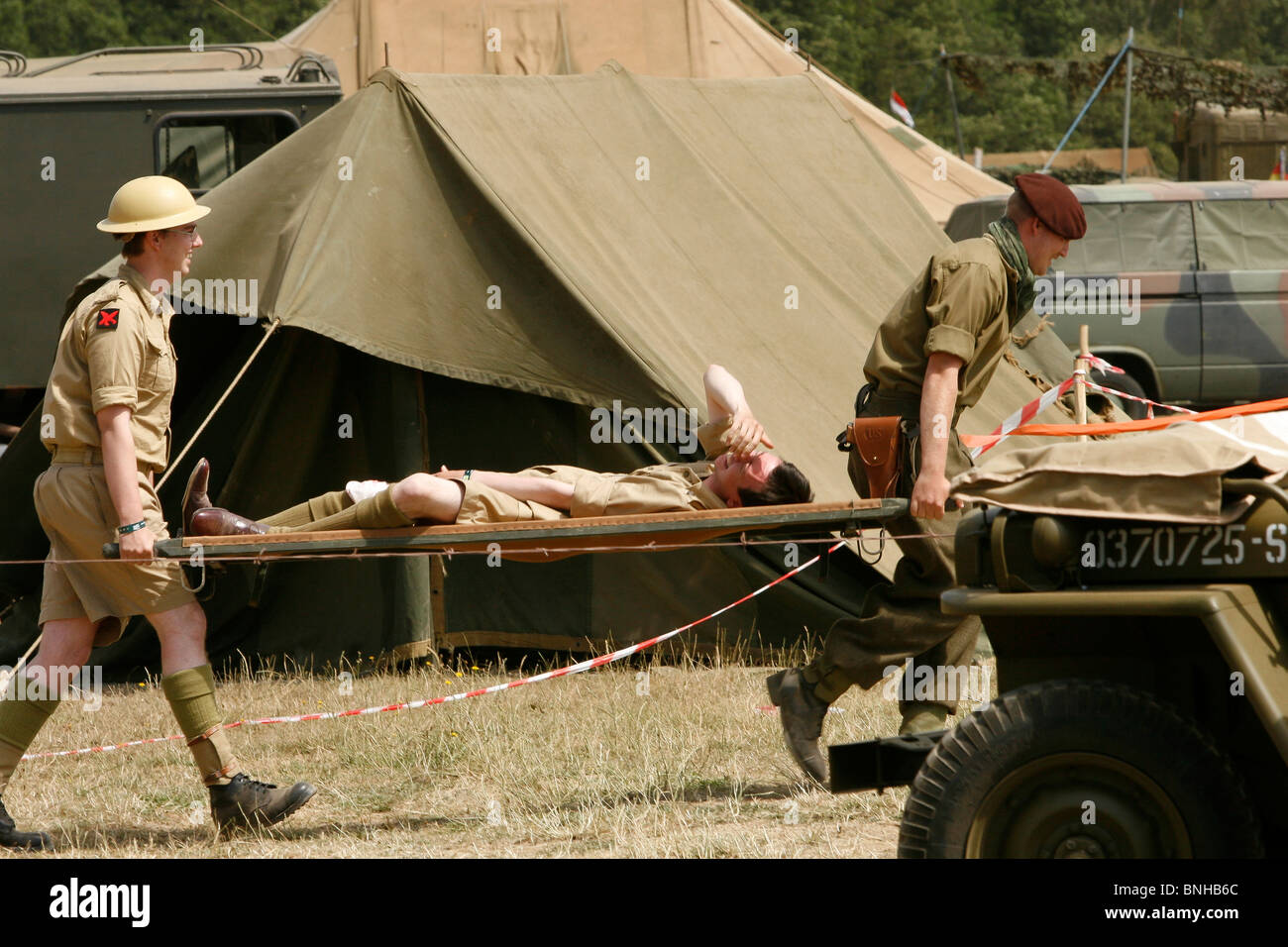 stretcher bearer at War and Peace show Stock Photo