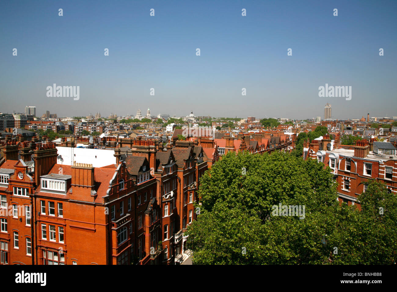 Panoramic view over the rooftops of Chelsea and Knightsbridge looking