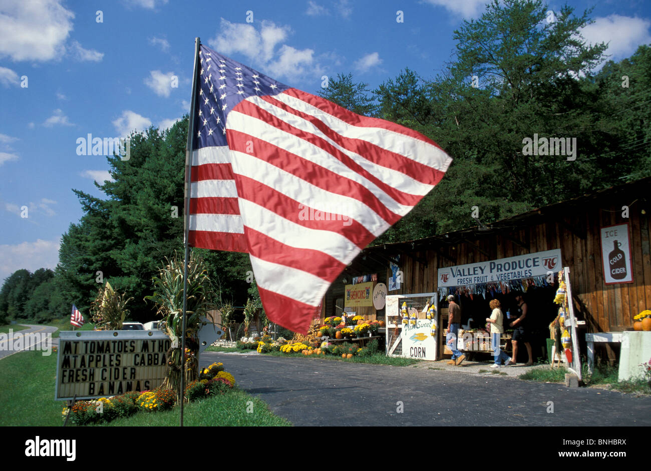 Usa Bryson City North Carolina Country Store Near Bryson City Shop Flag Shopping Vegetables Fruits Rural United States of Stock Photo